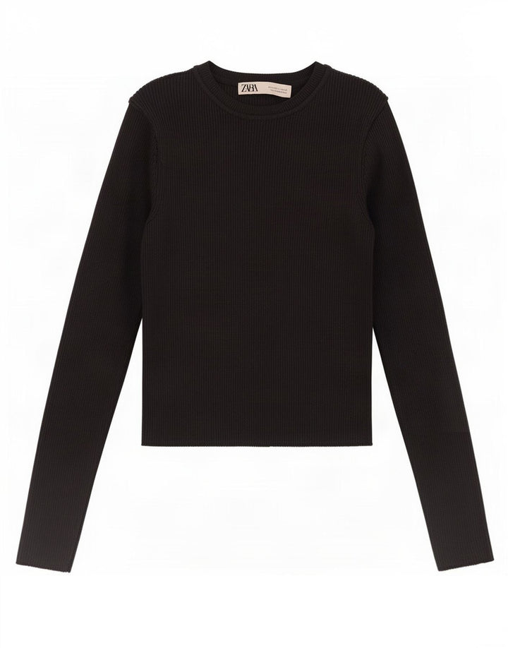 Zara Dame Top Langærmet UK 8 Small Black Viscose