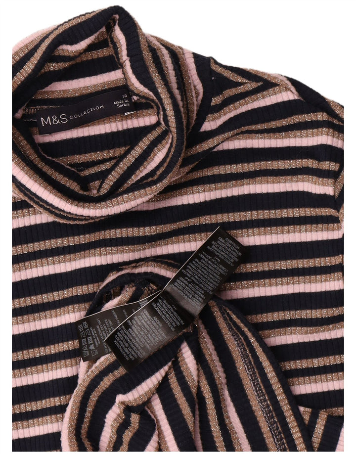 Marks & Spencer Dame Roll Neck Top Langærmet UK 10 Lille Sort Stribet
