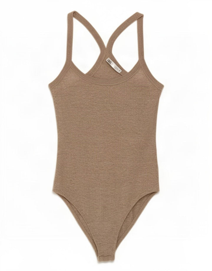 Zara Dame Ærmeløs Bodysuit UK 8 Lille Grå Bomuld