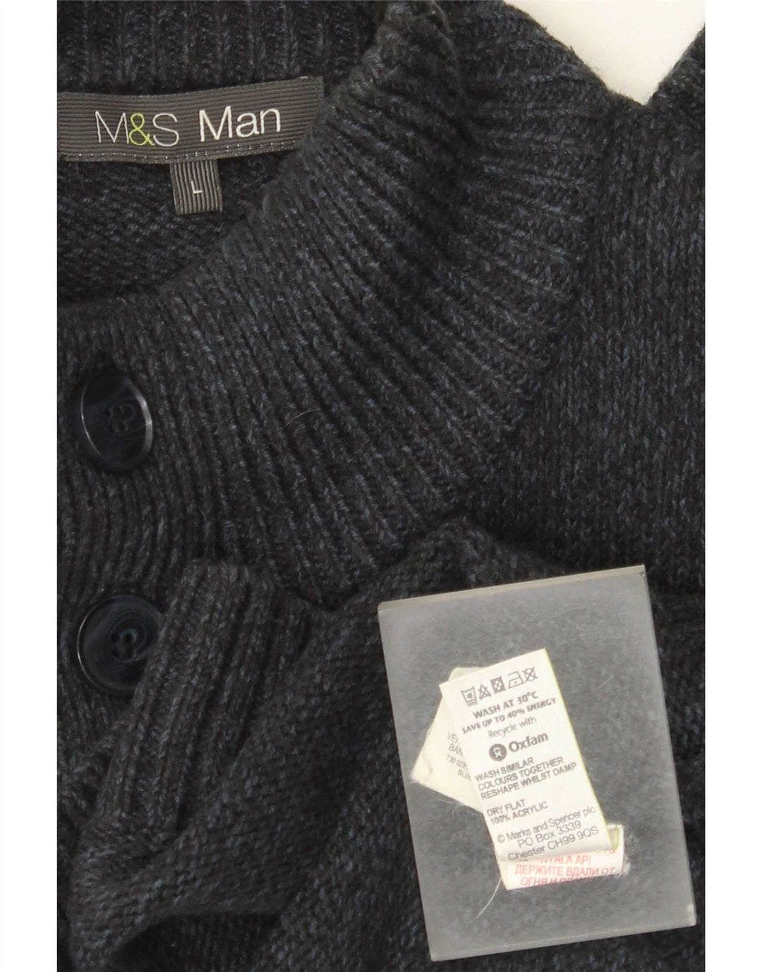 Marks & Spencer Herre Button Neck Jumper Sweater Large Navy Blue Flecked