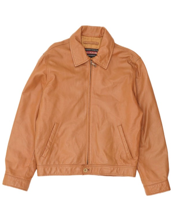 Chevignon Mens Leather Jacket UK 38 Medium Brown