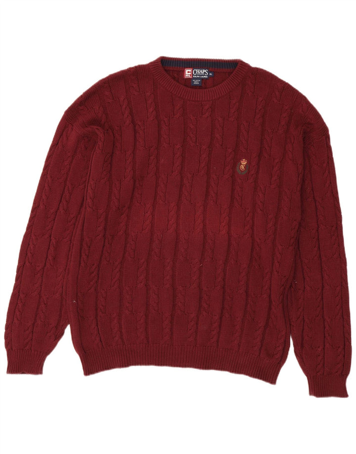 CHAPS RALPH LAUREN Herre Crew Neck Jumper Sweater XL Bourgogne bomuld