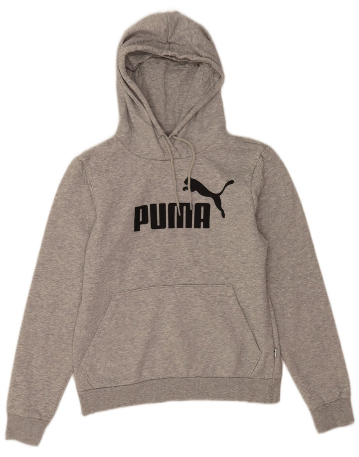 Puma Graphic Hoodie Jumper UK 12 Medium Grey Flecked Polyester