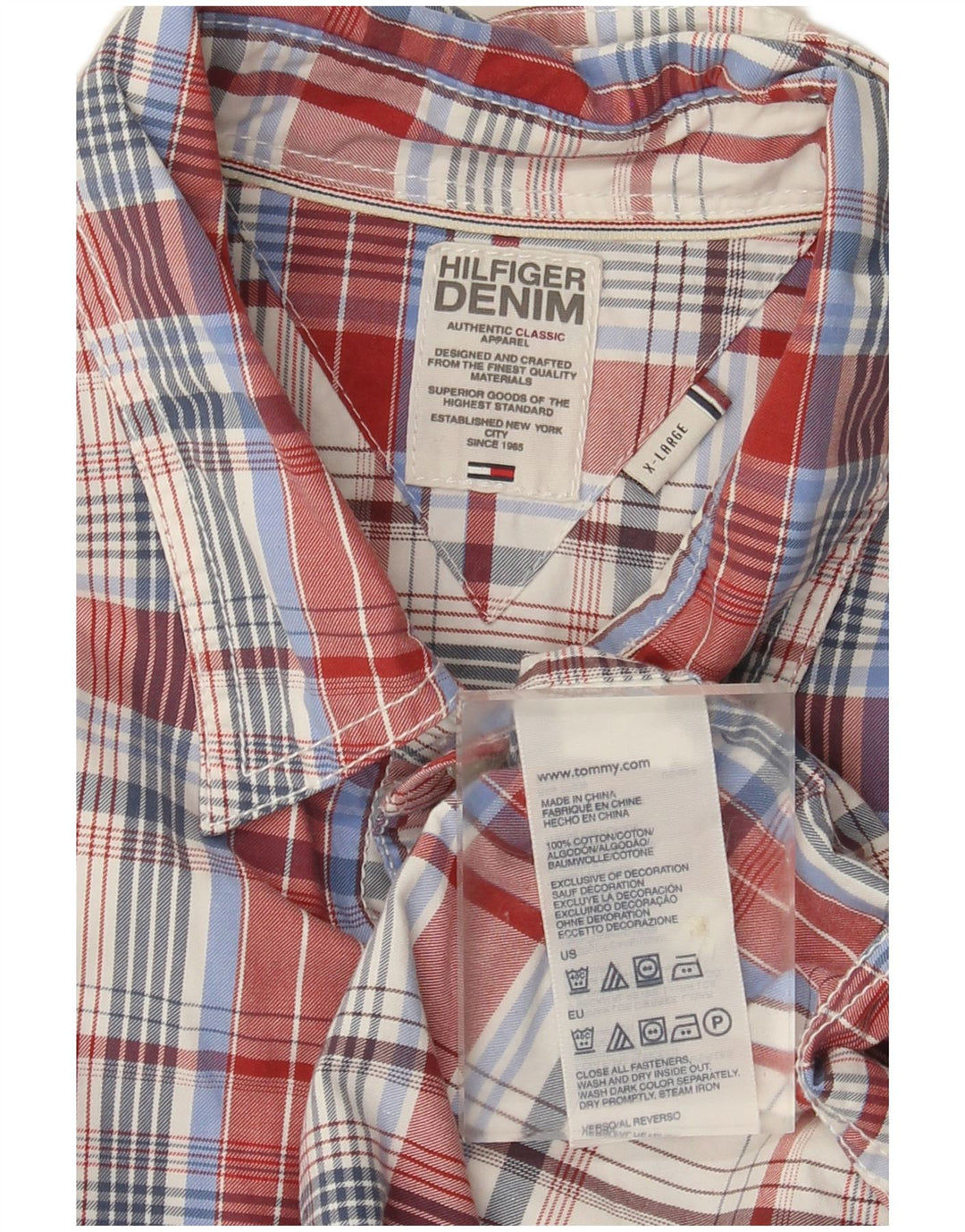 Tommy Hilfiger herre Slim Fit skjorte XL flerfarvet ternet bomuld