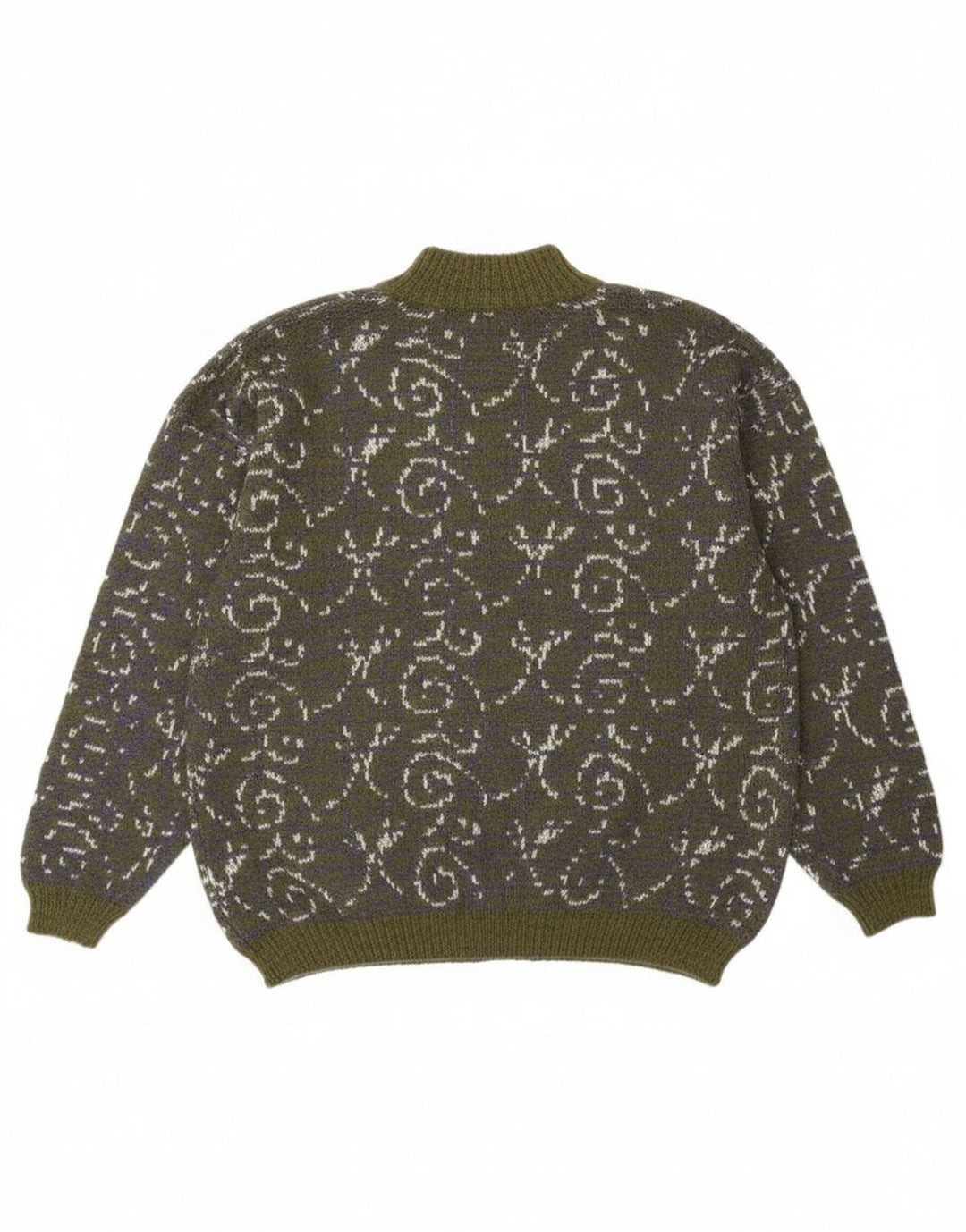 Vintage Dame Turtle Neck Jumper Sweater UK 14 Medium Green Paisley