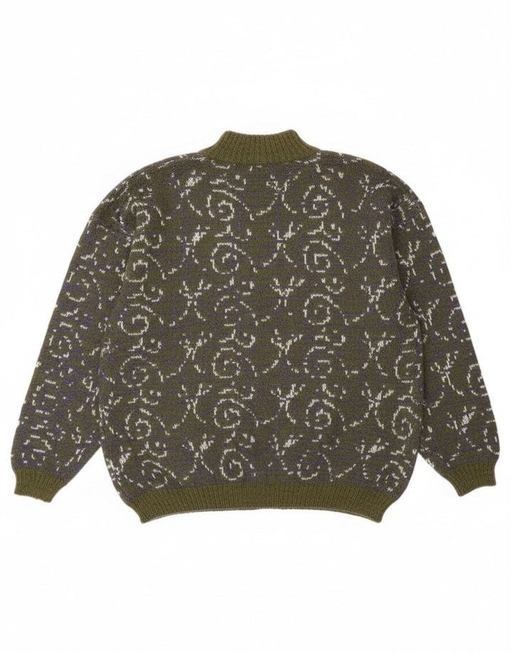 Vintage Dame Turtle Neck Jumper Sweater UK 14 Medium Green Paisley