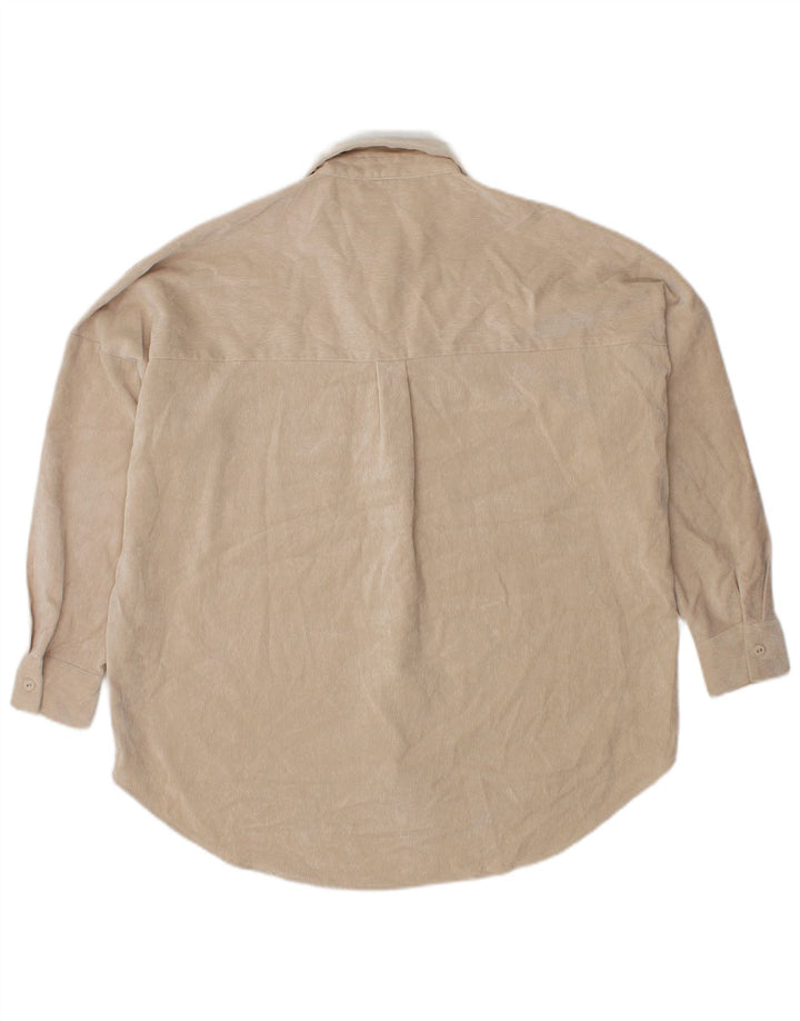 Zara Dame Oversized Velour Skjorte UK 6 XS Beige Polyester