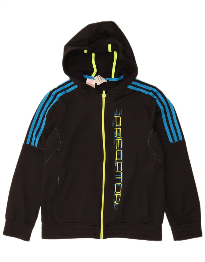 Adidas drenge Predator grafisk hættetrøje med lynlås 13-14 år sort polyester