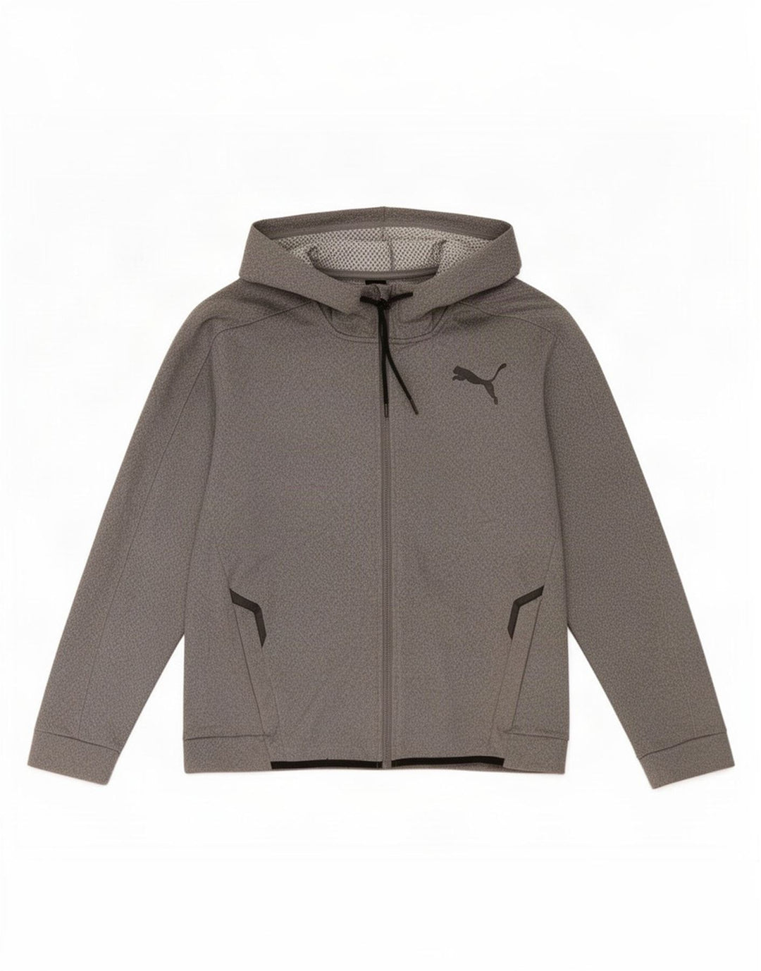 Puma hættetrøje med lynlås til mænd, stor grå flækket polyester