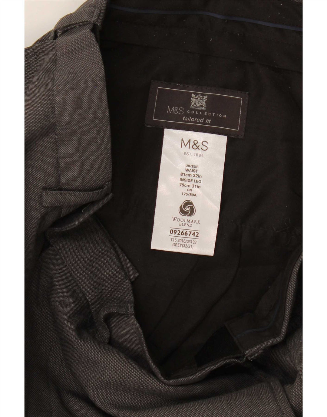 Marks & Spencer Herre Skræddersyet Fit Lige jakkesæt Bukser W32 L26 Grå Uld