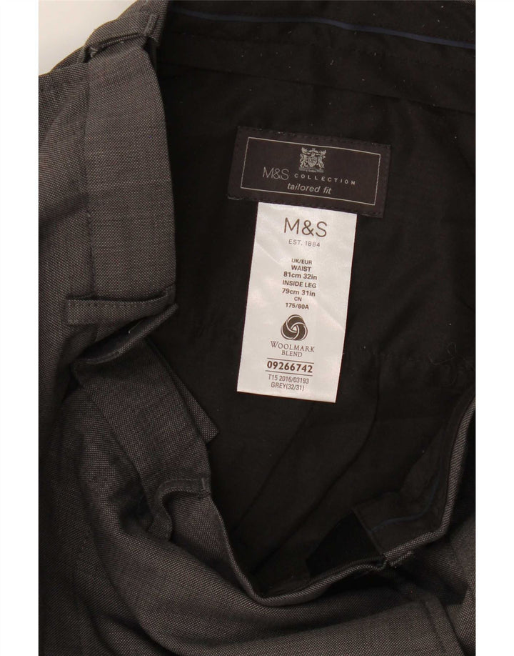 Marks & Spencer Herre Skræddersyet Fit Lige jakkesæt Bukser W32 L26 Grå Uld