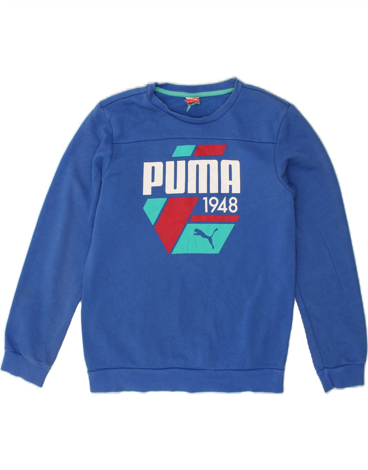 PUMA Boys Graphic Sweatshirt Jumper 13-14 Years XL Blue Cotton Vintage Puma and Second-Hand Puma from Messina Hembry 