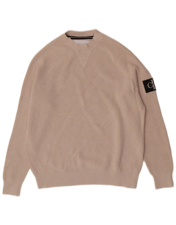 Calvin Klein Jeans Herre Crew Neck Jumper Sweater Small Beige Bomuld