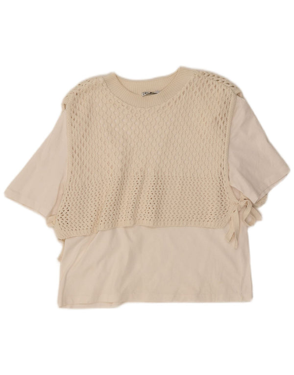 Zara Dame Bluse Top UK 12 Medium White