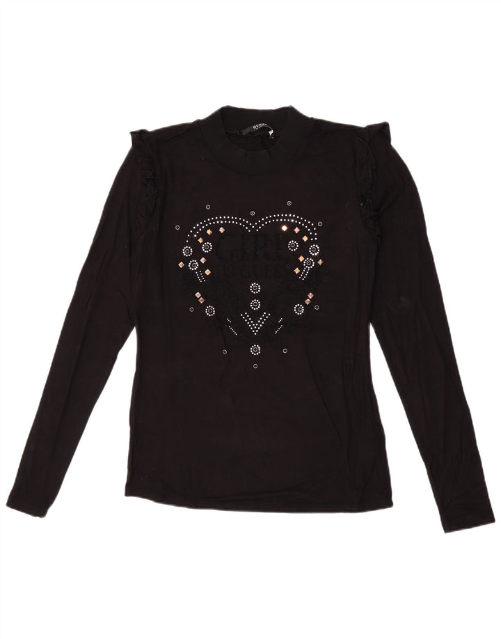 Guess Grafisk Top Langærmet UK 10 Small Black Viscose