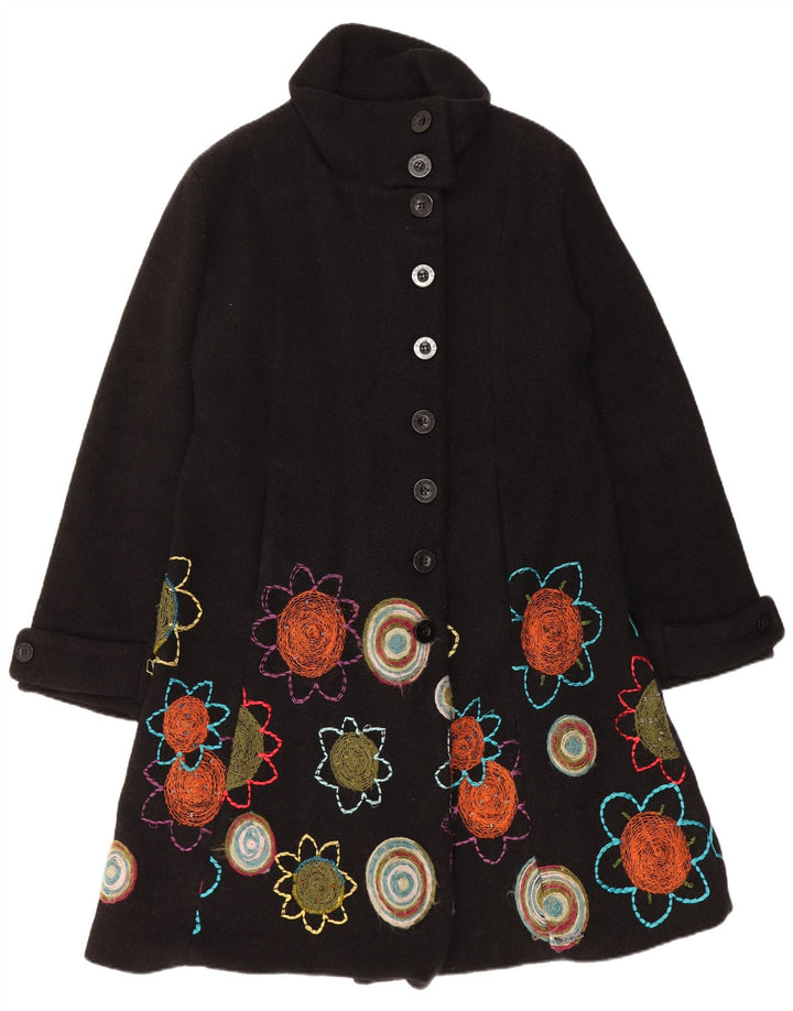 Desigual Dame Grafisk Overfrakke EU 44 XL Sort Blomster
