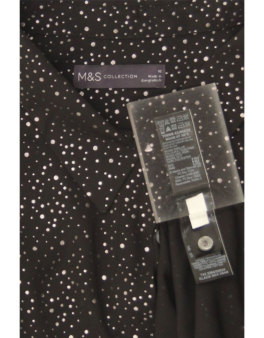 Marks & Spencer Dame Oversized skjortebluse UK 18 XL Sort plettet