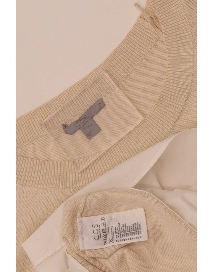 Cos Dame 3/4-ærmet tunikatop UK 14 Medium Beige Colourblock Bomuld