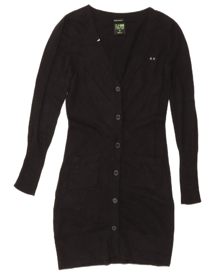 Sun68 Dame Longline Cardigan Sweater UK 12 Medium Sort Bomuld