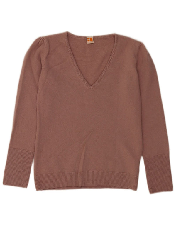 Hugo Boss Dame V-hals sweater UK 12 Medium Pink Cashmere