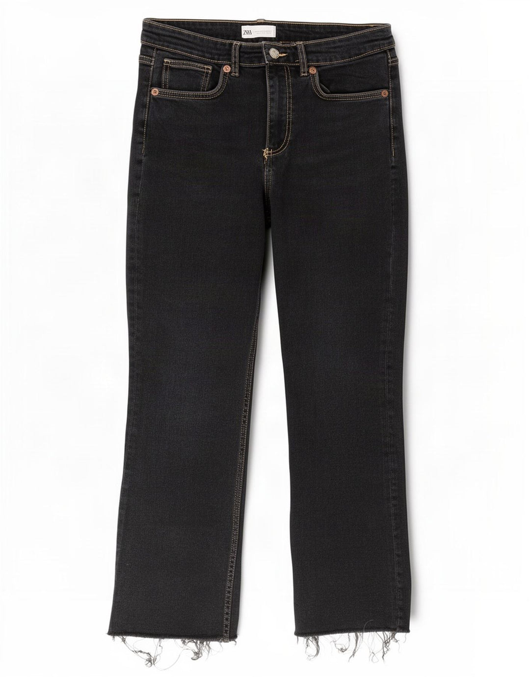 Zara Dame Crop Bootcut Jeans EU 42 Large W32 L26 Sort