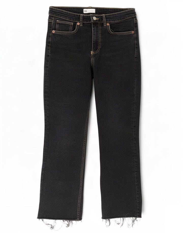 Zara Dame Crop Bootcut Jeans EU 42 Large W32 L26 Sort