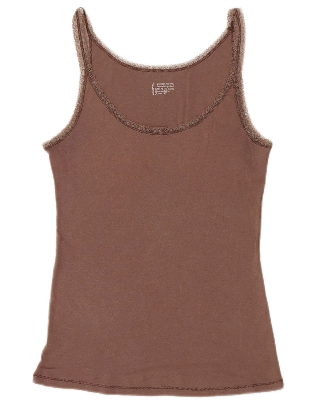 BENETTON Dame Cami Top UK 14 Stor Brun Bomuld