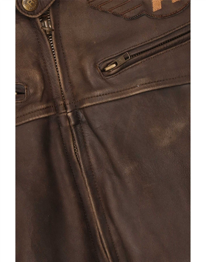 Redskins Herre Motorstyle Læder Biker Jacket UK 40 Large Brown Colourblock