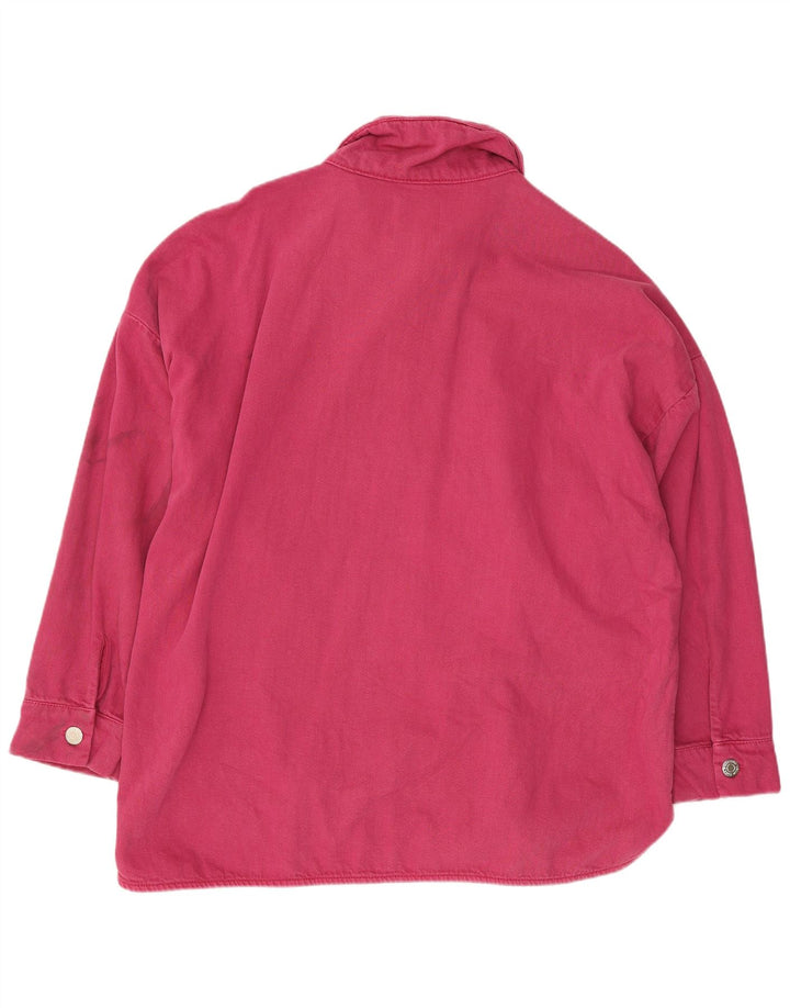 Zara Dame Denim Shirt UK 16 Large Pink Bomuld