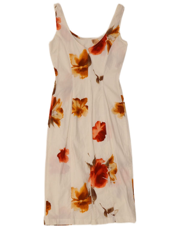 Vintage Womens Sleeveless Sheath Dress IT 40 Small White Floral Cotton