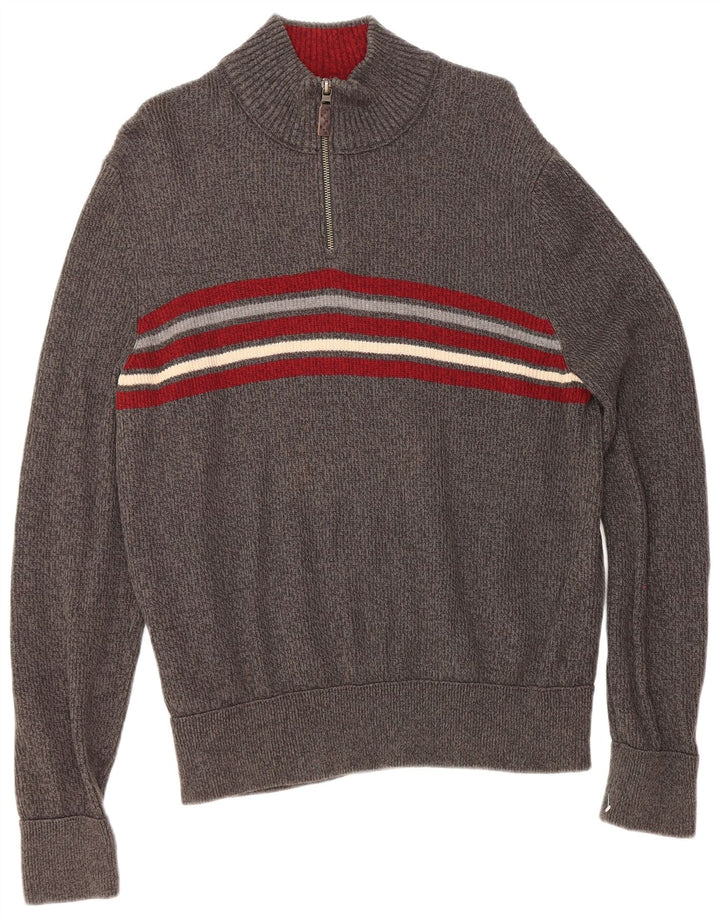 EDDIE BAUER Sweater med lynlås til mænd Stor grå stribet bomuld