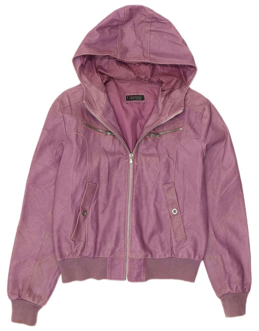 BATA OG MERE Dame Crop Hættejakke UK 12 Medium Lilla Læder