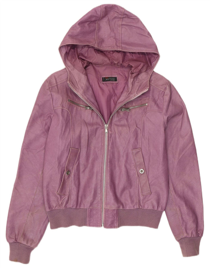 BATA OG MERE Dame Crop Hættejakke UK 12 Medium Lilla Læder