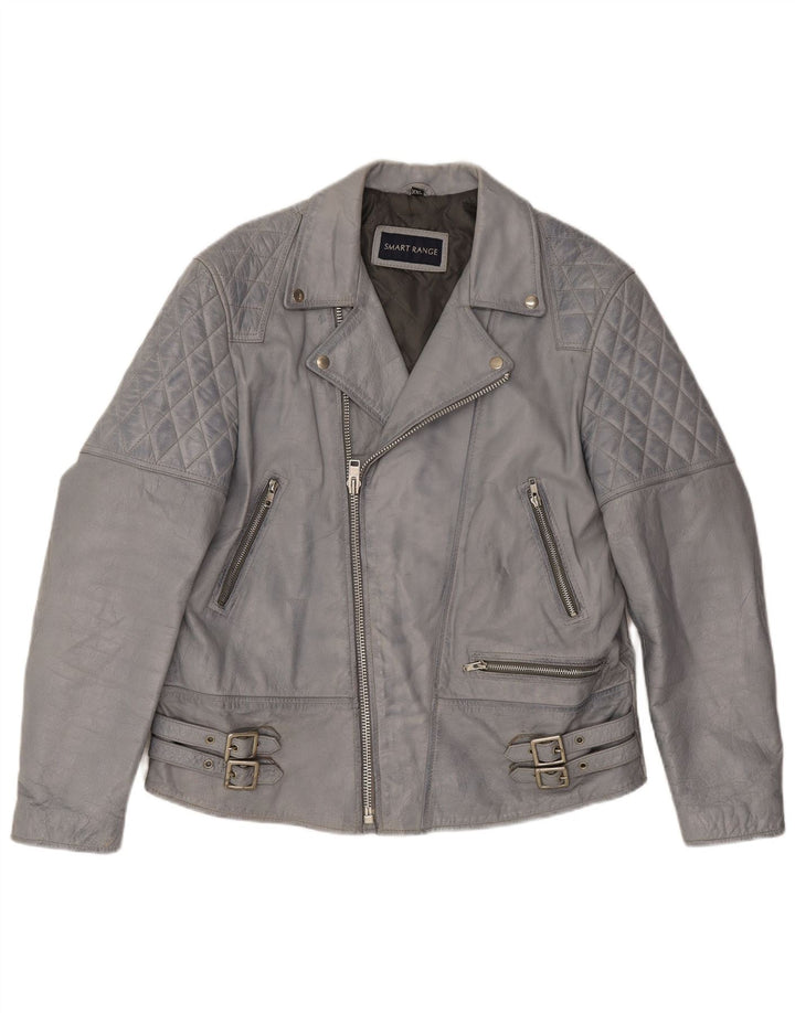 Smart Range Dame Læder Biker Jacket UK 20 2XL Blå Læder