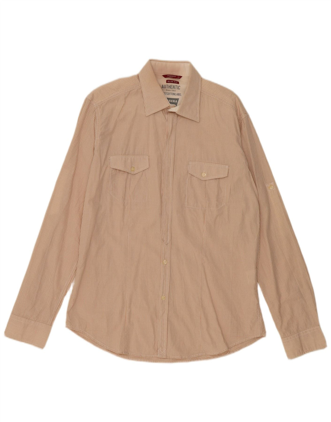 Carrera Herre Slim Fit Skjorte Stor Beige Gingham Bomuld