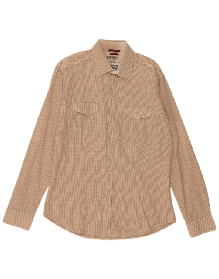 Carrera Herre Slim Fit Skjorte Stor Beige Gingham Bomuld