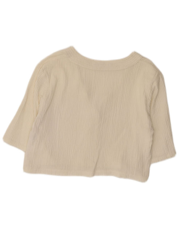 Zara Womens Crop 3/4-ærmet cardigantop UK 12 Medium White Bomuld