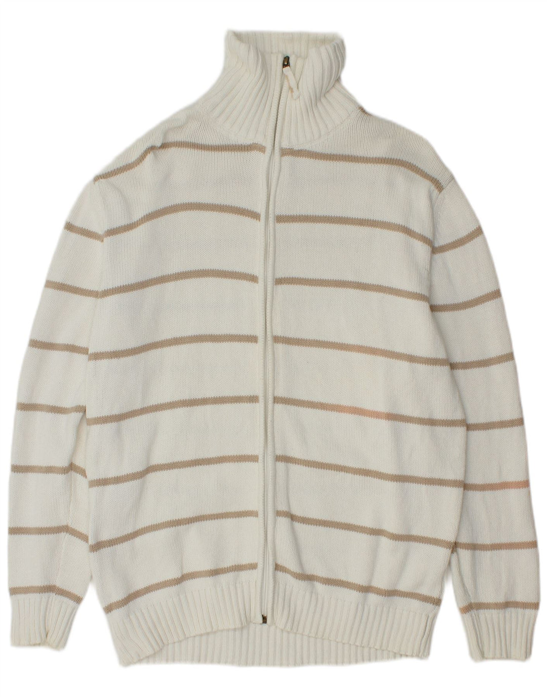Zara Herre Cardigan Sweater med lynlås XL Hvidstribet bomuld