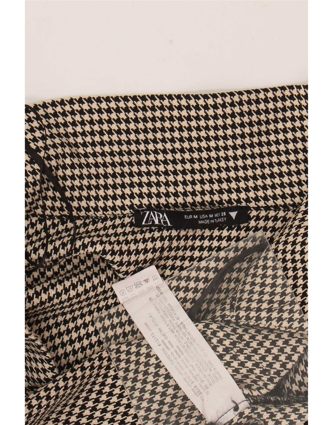 Zara Womens Crop Shirt Bluse UK 12 Medium Black Houndstooth Polyester