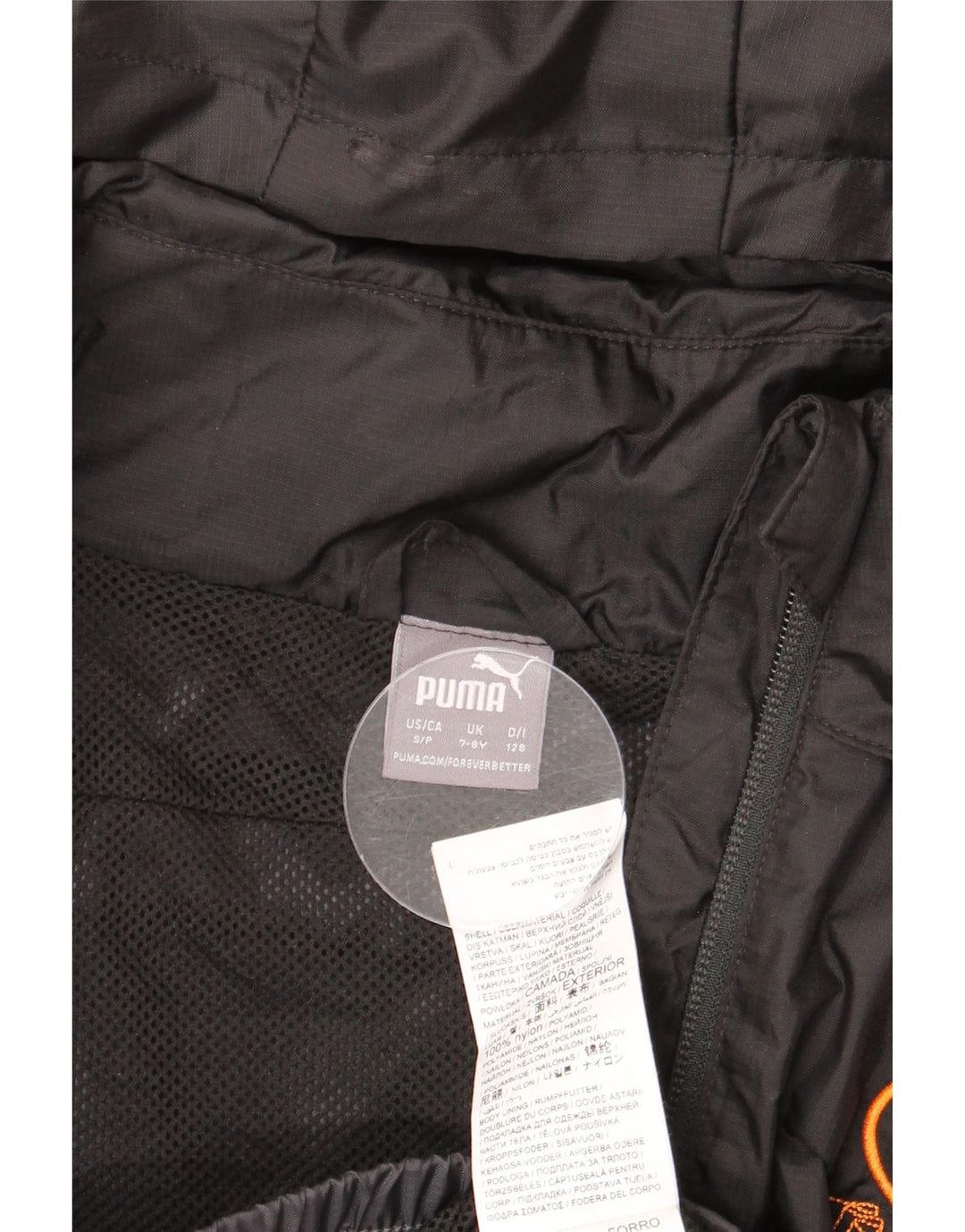 PUMA Grafisk regnjakke med hætte til piger 7-8 år Sort Colourblock Nylon