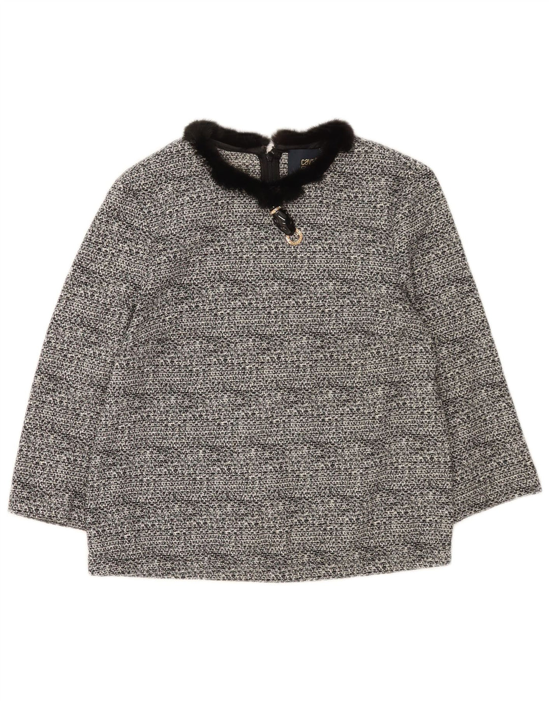 Cavalli Dame Crop 3/4-ærmet bluse Top IT 40 Lille sort bomuld