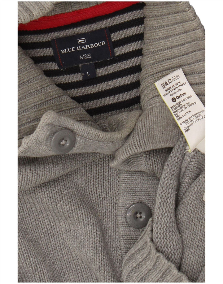 Marks & Spencer Herre Blue Harbor Button Neck Jumper Sweater Stor Grå