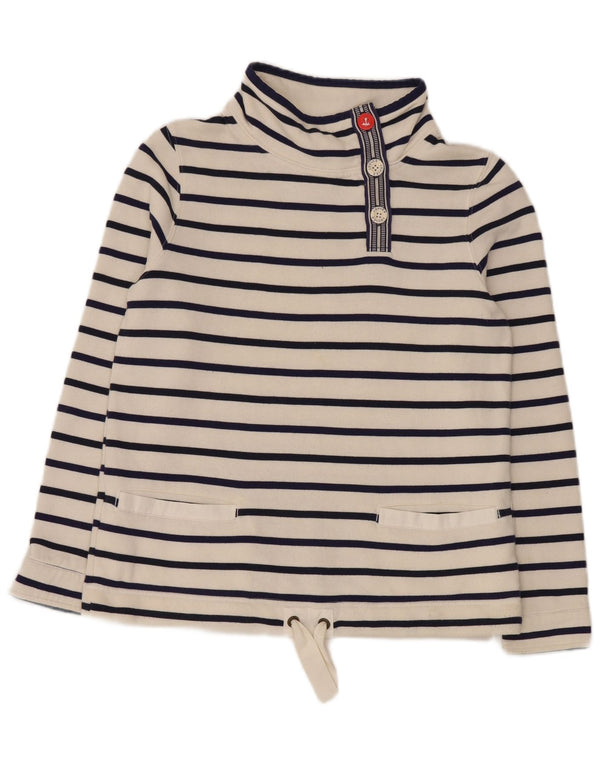 Joules piger Button Neck Sweatshirt Jumper 7-8 år Hvidstribet bomuld
