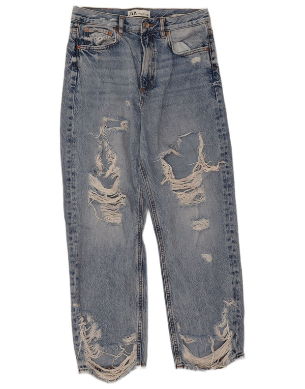 Zara Dame Distressed Straight Jeans EU 38 Small W28 L27 Blue