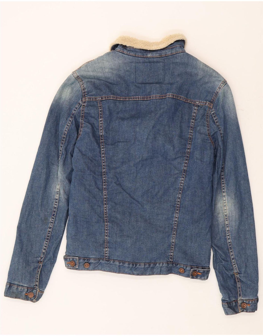 Zara Herre Denim Sherpa Jacket UK 36 Small Blue Colourblock