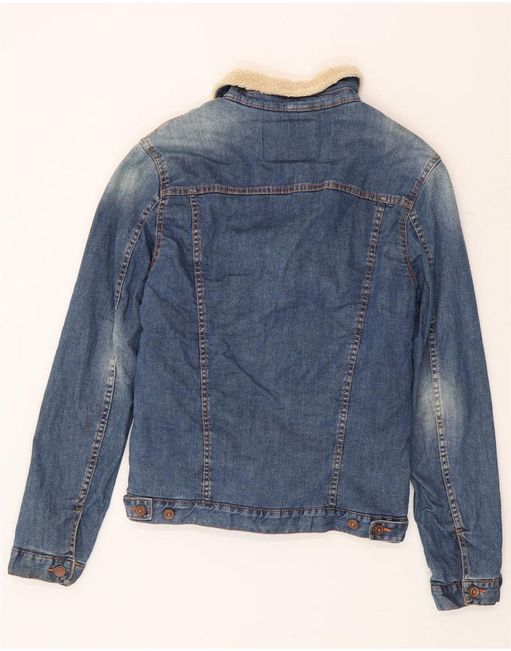 Zara Herre Denim Sherpa Jacket UK 36 Small Blue Colourblock