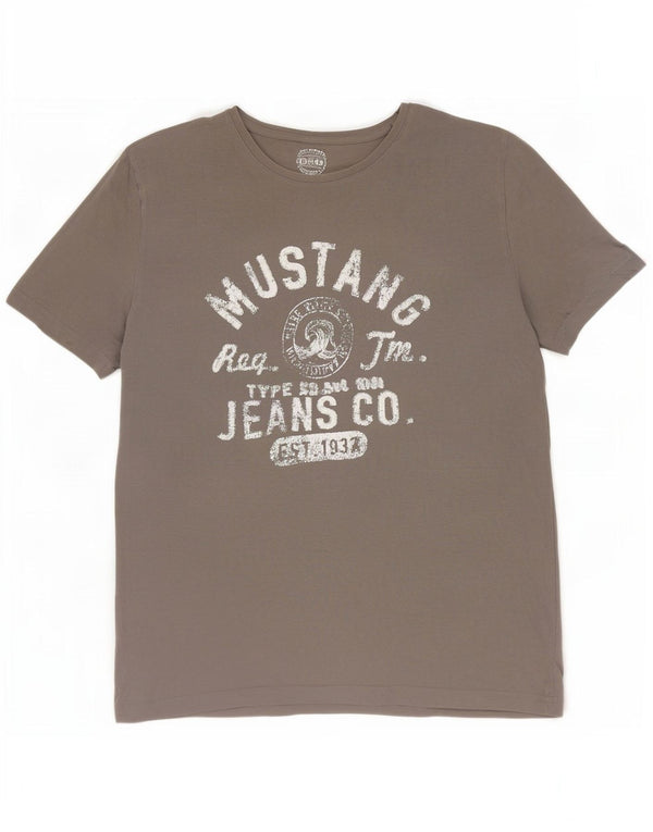 Mustang Herre Grafisk T-Shirt Top XL Grå Bomuld