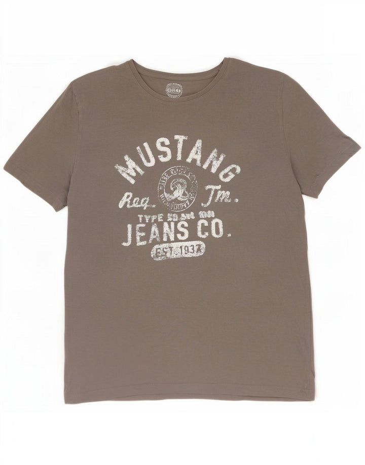 Mustang Herre Grafisk T-Shirt Top XL Grå Bomuld