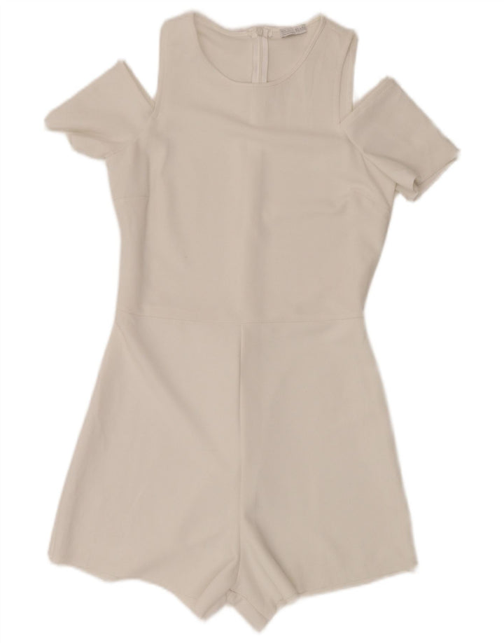 ZARA Kortærmet Playsuit til kvinder UK 8 Small W28 White