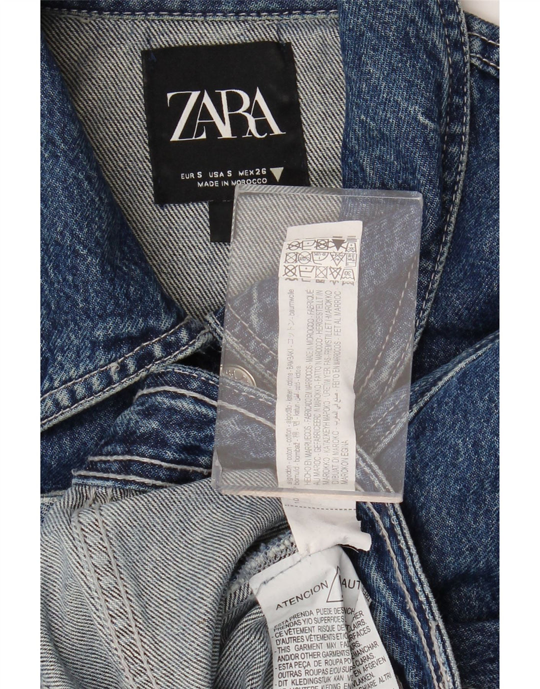 Zara Dame Crop Denim Jacket UK 10 Small Blue Cotton